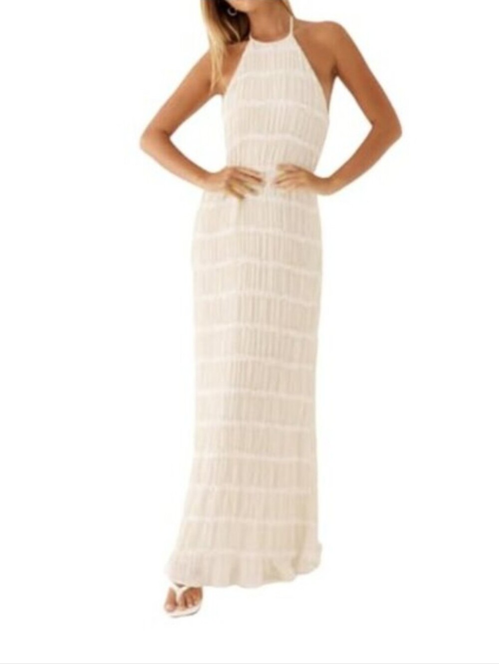 More to Come brand ivory textured Halter Maxi dress size L new with tags